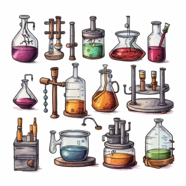 laboratory themed clipart set, color hand drawn illustration, isolated image white background