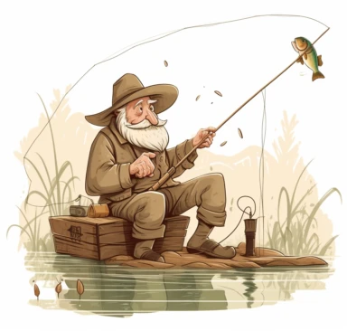 funny fishing clipart, in the style of sense of quiet contemplation, verdadism, skillful, pictorial, les nabis, hd, whistlerian