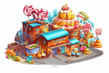 Candy factory, clipart, HD, isolated white background, spaced out