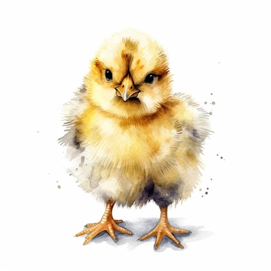 a cute watercolor baby chick ruffling its feathers, clipart on white background