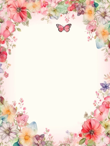 frame for poster, narrow vignette along the sides and the corners of the picture, little cute wild bright clipart flowers like hearts vignette, soff pastel blank center of the picture,