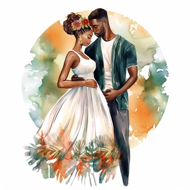 foue wedding watercolor clipart with african couple