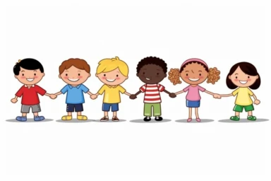 kids holding hands, kindergarten clip art & cartoon clip art, in the style of cluj school, cartoon-like characters, animated gifs, minimal, vector, white background