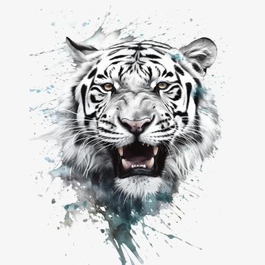 white tiger portrait growling paint splash clipart in white background