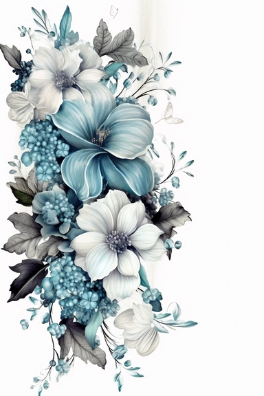 flower frame free flower frame clipart, in the style of black and white realism, dark aquamarine and gray, tattoo-inspired, asymmetrical composition, matte photo, fantasy illustration, dark white and white
