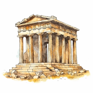 ancient greece structure, vintage style, white background, clipart
