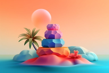 3d abstract summer nature beach object clipart with Gradient Color Overlay Background, minimal, soft color, artistic, high resolution, 8K,