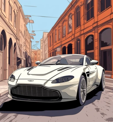 sports car aston martin clipart vector drawing template, in the style of playstation 5 screenshot, high-contrast shading, kodak tri-x 400, chinapunk, everyday life, concrete art, stop-motion animation
