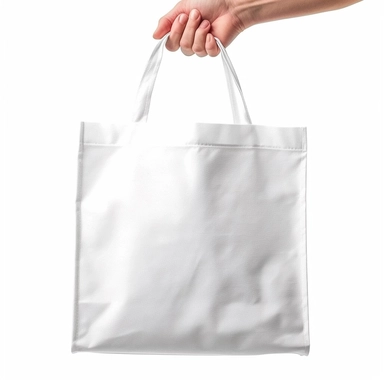 Hand holding cloth Bag with clipping path isolated on white ,the cloth bag should be insanely detailed
