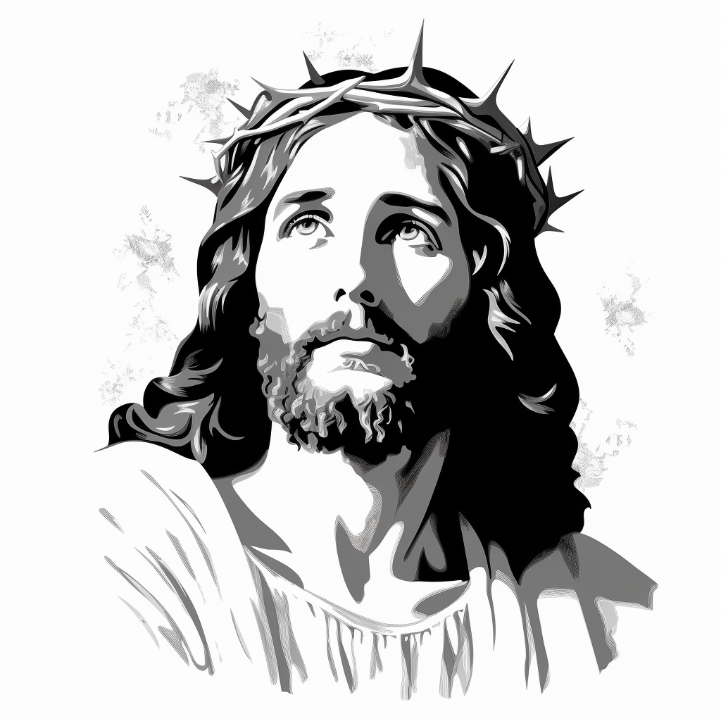 classical depiction of our lord Jesus Christ, black and white clipart ...