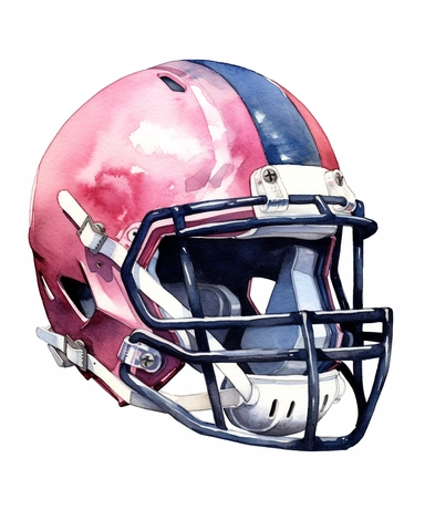 detailed watercolor football helmet , wide angle, long shot, realistic, isolated on white background, clipart