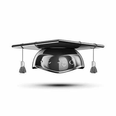 futuristic, sci-fi, high tech, black and white clip art, vector graphic, black graduation cap on a white background, clean illustration, high quality,