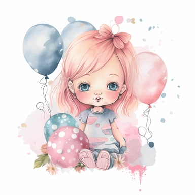 cute childish cartoon watercolor clipart for a baby for 1 year old - birthday mama sublimation png