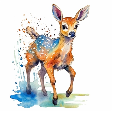 an adorable Deer prancing in the style of watercolour clipart with detailed brush strokes