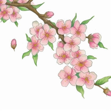 sakura drawing clipart art free, in the style of intricate, delicate flower and garden paintings, light magenta and emerald, miniature and small-scale paintings, precisionist art, whimsical watercolors, decorative relief, light pink and light brown