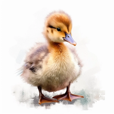 realistic, high resolution, ultra details, brown Fluffy Duckling, desaturated watercolor clipart, completely white background