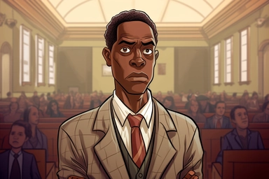 cartoon black man-court worker on the background of a clipart, in the style of the Quito school, #vfxfriday, surprisingly absurd, hd, female style, american barbizon school, strong lines