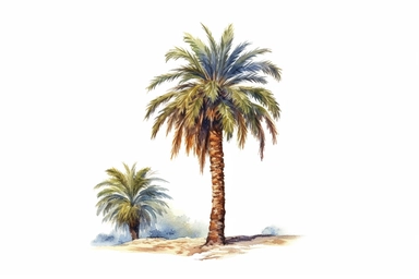Watercolor, Date Palm tree, clipart, hd, on a white background, spaced out
