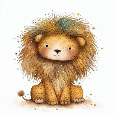 A cute baby lion , jellycat, stylised hand painted textures, stylized digital art, baby lion, rough paper texture, baby lion, highly detailed muted colors,watercolor texture, setteidreams colour design, finger blend shading, stippled walls,amazing textured brush strokes, illustrated in whimsical style, childrens book illustration, clipart style, white solid background , no watermark, remove watermark, no text, remove text, no writing, remove writing