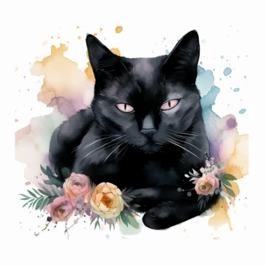 Lazy Black Cat Watercolor Sublimation Clipart, Clipart, white background, no watermark, no text, no word,