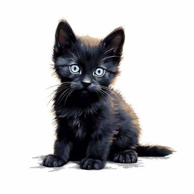 baby black cat, animal farm, high detailed clipart style, white background, close up
