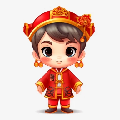 Clip art Chinese New Year costume, flat color, thick lines, cute cartoon white background ,3D,8k,--q3
