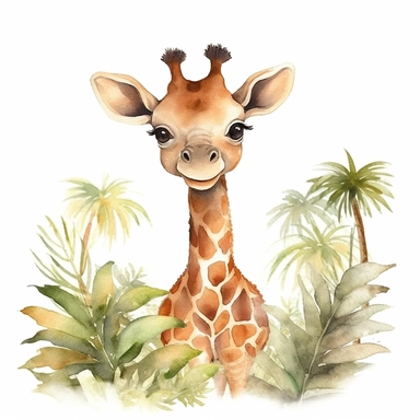 page border of a cute baby giraffe standing at the jungle, clipart, white background, page border style, watercolor--q2--v5.1--s1000