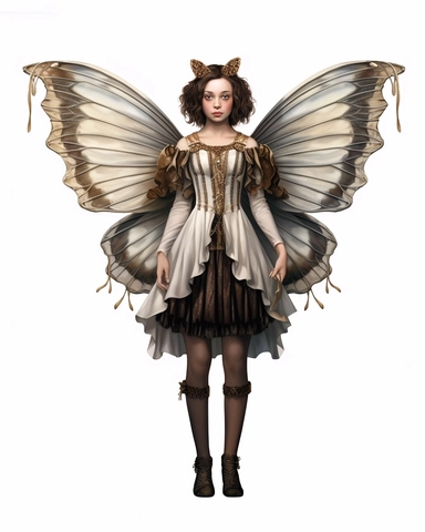 victorian young girl with victorian clothing and fairy wings, fairytale art, full body, hyperrealistic, clipart, isolated white background