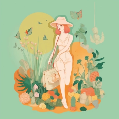 women fashion, ecology concept, clip art, bright pastel