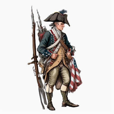 american revolution soldier clipart cartoon realistic accurate patriot, white background