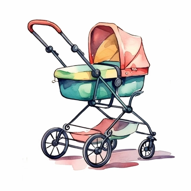 modern baby stroller carriage clipart graphic vector white background cartoon style drawing painting watercolor