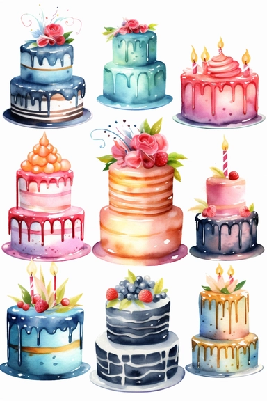 water color clipart birthday cake bundle