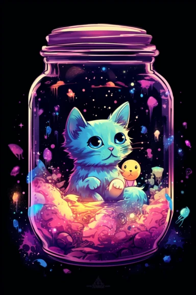 galaxy environment, Capturing A whimsical, a small kitty, t shirt printing, winter spring wind rainbow a sprinkle of edible glitter in an unopenable dream magical jar, trippy, 8k, vivid, ultra detalis, sticker, colorfull lighting, surreal photography, portrait, vector image flat white background, isometric, vector image, clipart, front view, retro style, white background, colorful shades, highly detailed clean, vector image, drawing image, white background