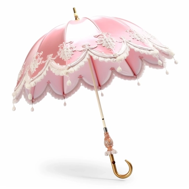 pastel pink and white princess ornate parasol upright side view photo realistic clipart with white background straight handle