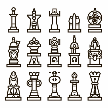 chess pieces ,simplified monochrome lineart vector outline , glyph icon style, clipart, svg cut file