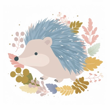 hedgehog clipart, vector cartoon childish nursery illustration, flat illustration, pastel colors, white background, very low detail, ar 2:3