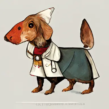 anthropomorphic Daschund, Doctor wearing white coat, Redwall, Beatrix potter, clipart