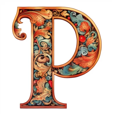 the letter P clipart, white background, fairytale