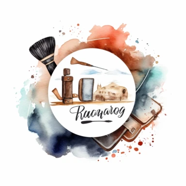 Traveling brush and design watercolor logo, clipart, white background