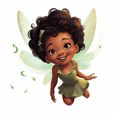 , A fairy, happy little black baby girl, disney tinker bell character, clip art , soft illustration