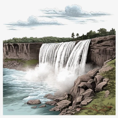 Niagara Falls landscape , 8K quality, ultra detailed clipart, without signature and without meaningless lines, clipart, white background, High Quality clipart, no writting background, no writting