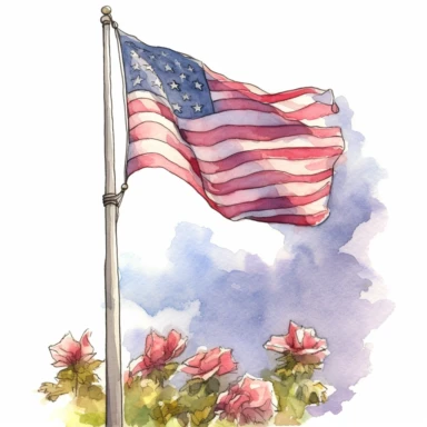 memorial day flag, clipart, watercolor, one image per illustration
