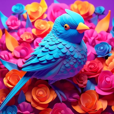 colour 3D bird clipart, Cottagepunk, in the style of vibrant color palettes, cute and dreamy, heavy shading, colorful storytelling, modern style, colour flower background