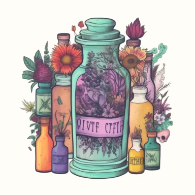 Witchy Apothecary Clipart, Wiccan Spell Bottle Cabinet, Magic, Mystical Floral, Witchcraft, Pagan, rainbow, pastels, bright colors, vivid colors, 4k, sticker