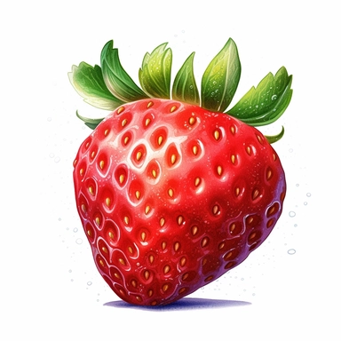 one clipart strawberrie on a white background, in the style of wlop, southern countryside, collage-oriented, sterling silver highlights, colorful caricature, emotionally-charged brushstrokes, hyper-realistic animal illustrations, no watermark, text, words, paintbrush, 300 DPI, typography, the images do not stick together, no text in the picture