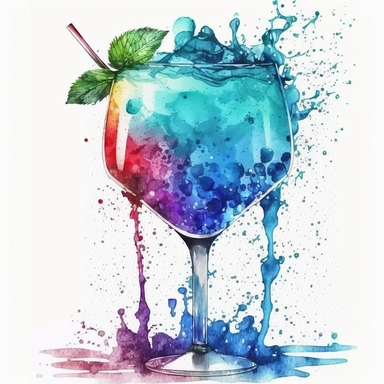 Watercolor Colorful glass of Drink and blue Cocktail Clipart ,high quality, highly detailed, watercolor , hand-drawn animation , vibrant color, bright colors, romantic, , watercolor,
