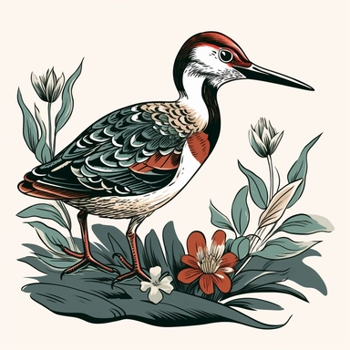 japanes bird cane creek, cartoonish design, 2D illustration, clipart