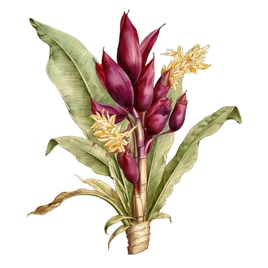 Clipart, vintage, watercolor, Banana Flower, botanical illustration, hand drawn, texture