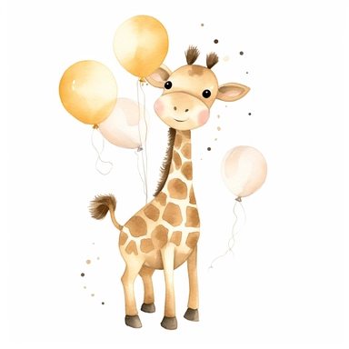 Whimsical boohoo light brown party safari animal clipart,giraffe,happy anime,cute baby giraffe , white background 4/5