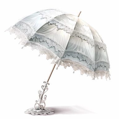 pretty white victorian parasol with ruffles and lace on the edges for clipart on a white background